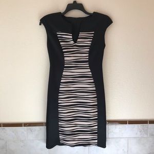 Connected Apparel Sheath Dress Black Beige Stripe